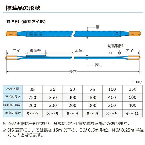 シライ シグナルスリング SE3E 両端アイ形 1.25ton 幅35mm 長さ7.5m