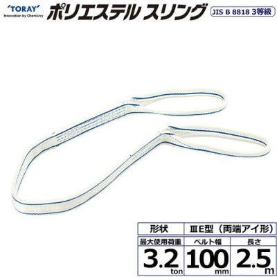 シライ ポリエステルスリング PET3E 両端アイ形 3.2ton 幅100mm 長さ2.5m