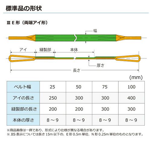 シライ ナイロンスリング N3E 両端アイ形 3.2ton 幅100mm 長さ7.5m