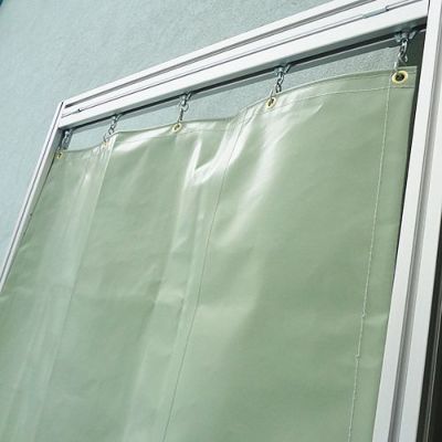 高強度・屋外シートカーテン (カラー・防炎・耐候性・UVカット) 特注仕様可・幅最大9m／丈最大5m (工場・倉庫・ガレージなどで利用可)／セミオーダー品・業務用